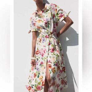 ZARA PRINTED POPLIN MIDI DRESS